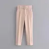 Pantaloni da donna gamba dritta con cintura con fila con cintura con cintura donna casual donna ricca gialla coltivata chic soild 2023