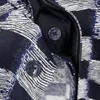 Falection Mens 24ss قميص Damier Wool Overshirt Dark Blue Jacquard Damier Rush Motif بتأثيره البصري المذهل