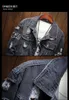 メンズジャケット2色ハラジュクパッチワークフレイロックヴィンテージブラックブルーデニムジャケットメンパンクスダデラホールストリートウェアヒップホップ洗浄