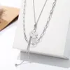 Pendant Necklaces Delicate Double Layer Necklace Crystal Hang Four-leaf Clover Stainless Steel Gold Plating Lucky Jewelry For Women