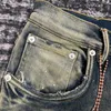 Men's Jeans Tide Brand Yellow Mud Dirty Wash Old Slim Fit Versatile Basic Style High Street