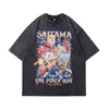T-shirts pour hommes Tkpa American Hip Hop Cartoon imprimé lavé vieux t-shirt à manches courtes pour hommes et femmes surdimensionnés courts JQS
