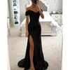 Casual Dresses Sequined Slash Neck Women Split Solid Slim Female Long Dress 2023 Sexy Hip Package Christmas Party Ladies Vestidos