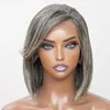 Luvkiss Salt And Pepper Grey Glueless Straight Bob 13x4 HD Lace Front Wig Human Hair 150% Density Wigs