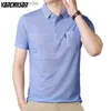 Men's Polos Middle-age Summer Tops Short Sle Smooth Shirt Stripes Casual 95% Polter Fashion Clothing Pocket 00518905 L231222