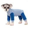 Dog Apparel Pajama Striped Four-legged Pure Cotton Outfit Clothes For Small Medium Dogs Winter Warm Velvet Jumpsuits Housewear