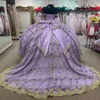 2024 Lowarna lawenda księżniczka Quinceanera sukienki z aplikacji na ramię koronkowe kryształowe vestidos de 15 Anos Prom Party Ball suknia