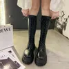 Bottes Whnb Chunky Platform Pu Leather Gnee High Boots Femmes Punk Augmente Long Woman Lace Up Boties Mujer 2021 Nouveau Zip Chelsea