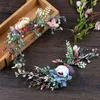 Roze blauw bloemhaar sieraden kunstmatige bloem tiara haarband bruids zomerkrans bladeren slinger haaraccessoires voor vrouwen vl246a