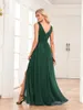 Casual Dresses 2023 Shiny Chiffon Evening Dress V-neck A-line Bridesmaid Party Split Floor Sweeping Long Sexy