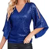Women's Blouses Womens Sequin Tops 3/4 Sleeve Glitter Sparkly Party Blouse V Neck Dressy For G Shirts Women Workout Clothes
