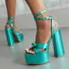 Platform Sandals For Women Summer Luxury Gold Silver High Heel Fashion Party Ankle Buckle Square Head Gladiatus Woman Shoes Tren 231221