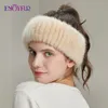 ENJOYFUR Women Winter Fur Headband Knitted Natural Mink Female Headwear Fashion lady Designer Elastic Hair Accessories 231221