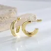 Boucles d'oreilles créoles rondes géométriques en or 14 carats avec cercle épais exagéré en C, petites boucles d'oreilles créoles sous vide