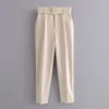 Pantaloni da donna gamba dritta con cintura con fila con cintura con cintura donna casual donna ricca gialla coltivata chic soild 2023