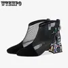 Dress Shoes WTEMPO Summer Ladies Hollow Mesh Short Boots High Heel All-Match Rhinestone Thick Sandals Wholesale Drop