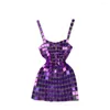 Casual Dresses Chain Shiny Plastic Sequins Mini Dress For Women Sexy See Through Nightclub Party Rave Backless Woman Clothes