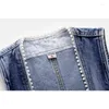 Gilet pour femmes Spring Summer Gil Fining V Neck Denim Viette Femme Slim Cowboy Taiat Vintage Blue Blue Sans manches Jean