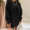 Kadın Sweaters Düz Renk Yuvarlak Boyun Külot Yün Üst Sonbahar ve Kış Hem Delek Tasarımı Sıcak ile gevşek örgü kazak