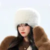 Berets Women Fluffy Fauxe Fur Shat Зима утолщенные теплые шляпы твердый цвет русский стиль роскошный шикарный ветрозащитный уш