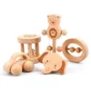 Log Beech Wood Solid Baby Bite 5 Piece Set Elephant Pacify Molar Stick Handbell Ring Diy Wooden Toy Case 231221