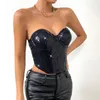 Tank da donna Donne Fashion Fashion Strapless Bustier Tops Sexy Sweetheart Neck Back Zipper Female Shiny Sequended Tube Night Club Party Y2K Corset