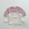Sweet Ribbon Girls Sweatshirt Applique Kids Rouns Collier à manches longues Pullover 2024 Spring Children Cotton Casual Cashing Tops Z6227