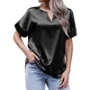 Women voor blouses zomer korte mouw satijnen blouse vrouwen elegante v-neck losse zijden shirts vrouwelijke massieve tops casual mode kleding 24908