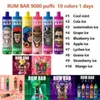 e 담배 오리지널 럼 바 9000 퍼프 600mah 18ml 10 맛 선언 된 장치 일회용 vapes 일회용 퍼프 랜드 토네이도 시게 렛 엘레 트로 니에 Poco