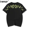 Męskie koszule lyprreazy fala marka bamboo liść haft haft krótkoczestopasowy T-shirt Summer Loose Lose Men Tees