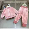 Crianças Coats Kids Rouses Roupos Crianças Roupas Adorável Material de veludo rosa Material de bebê Jaqueta de menino Tamanho 110-160 Casaco e calças com zíper