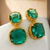 Women Designer Earrings Dangles 18K Yellow Gold Plated Large Bling Green CZ Diamond Earrings for Girls Women for Party Wedding Gift