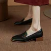 Chaussures habillées Toe Toe Footwear Spring Cowhide Med Heel Talon Daily Mandons Slip-On Lady Pumps Prom Career Real Leather Femmes