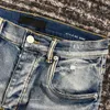 Marca de jeans masculina lavada azul azul riscado bordado slim casual skinny