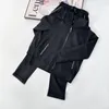 Kvinnors tvådelar Pants Sports Suit Casual 2023 Autumn Double Zipper Hooded Coat and Elastic Midje kalvlängd