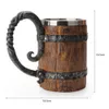 500600ml Viking Wood style Beer Mug Christmas Gift Simulation Wooden Barrel Beer Cup Double Wall Drinking Mug Metal Insulated 231221