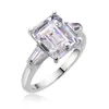 Bague de promesse Moissanite 4 carats taille émeraude gros diamant bague 3 pierres bagues de fiançailles pour femmes bandes de mariage bijoux de créateur 4ct D couleur or blanc plaqué argent