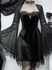 Повседневные платья 2023 Женская одежда в рукаве кружевные лоскутные лоскутные шворы готические флэш -платья Женщины драпированные бодисоны 40 -х