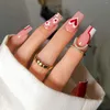 Falso unhas curtas fofas vermelhas amor coração Pressione em dicas de unhas para meninas mulheres do dia dos namorados vestíveis 24pcs