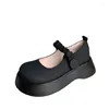 Scarpe eleganti Spring/Autunno Women Round Toe Platform Slip Leather per Sweet Button Black Mary Janes Pumpe