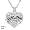 Teamer Clear Blue Pink Crystal Heart Netgraved Bendant Necklace with chain chain chain fashion jewelry for teacher's day gift234H