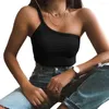 女性の戦車ブラック/イエローキャミス女性女子夏のソリッドカラー片側スキニースリムフィットホリデークラブカジュアルセクシーなファッションニット作物