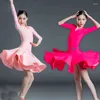 Scene Wear Children's Latin Dance Dress Kids Costumes Girls Mid-Sleeves V-Neck Split Top Skirt Ballroom SL5153