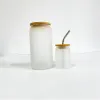 3.5ozミニ昇華ガラス缶ショットグラスタンブラー昇華ガラスジャー竹のふたを飲むメタルストロー12 ll