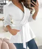 Blouses pour femmes Long Shirt femme Versatile Casual Automne Automne Printed Sleve V-Neck Blouse Elegant For Girls 2023