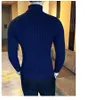 Sweaters masculinos outono de inverno homens torções de malha tricotadas de colarinho alto colar de cor sólida slim pullovers casual branco preto