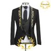 Broderad mens kostym 3 -stycken bröllop brudgummen tuxedo formella mode blazer byxor väst fest middag jacka set 231221