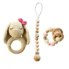 Projeto Crochet Rabbit Baby Teether Born Bunny Rattle Toy Toy Wooden Molar Anel de Anel de Dentro Clipes Cadeia Conjunto de Cadeia 231221