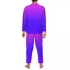 Pijama para dormir masculino gradiente masculino Galáxia Sleep Pink Purple Blue Sky 2 peças Pijama casual define uma manga longa macio de tamanho doméstico