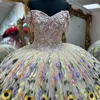 Sexig älskling Beading Tassel från axeln Quinceanera Dress Ball Gown 3D Flowers Appliques Lace Corset Vestido de 15 Anos